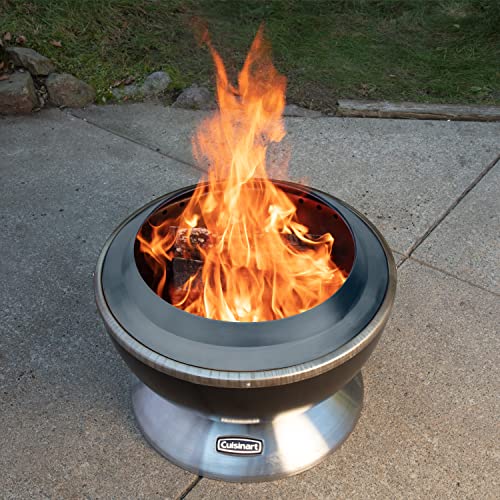 Cuisinart 24” Cleanburn Smokeless Fire Pit with Removable Ash Pan, Portable Outdoor Wood Burning Fireplace, Smoke Free Stainless Steel Outdoor Heater, Enhanced Airflow and Easy Cleanup with Ash Pan Cuisinart