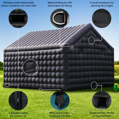 Large Inflatable Night Club Party Tent for Aldult 26FT, Black Oxford Inflatable Building with Blower&Disco Lights, Blow up Large Space Outdoor Events for Birthday, Nightclub, Business(26x20x16ft) BoldBlur