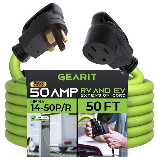 GearIT 50-Amp Extension Cord for RV and EV (50 Feet) 4-Prong 250-Volt, Tesla Model 3/S/X/Y, NEMA 14-50P to 14-50R 6/3, 8/1 STW AWG Gauge Outdoor Auto Power Cord GearIT