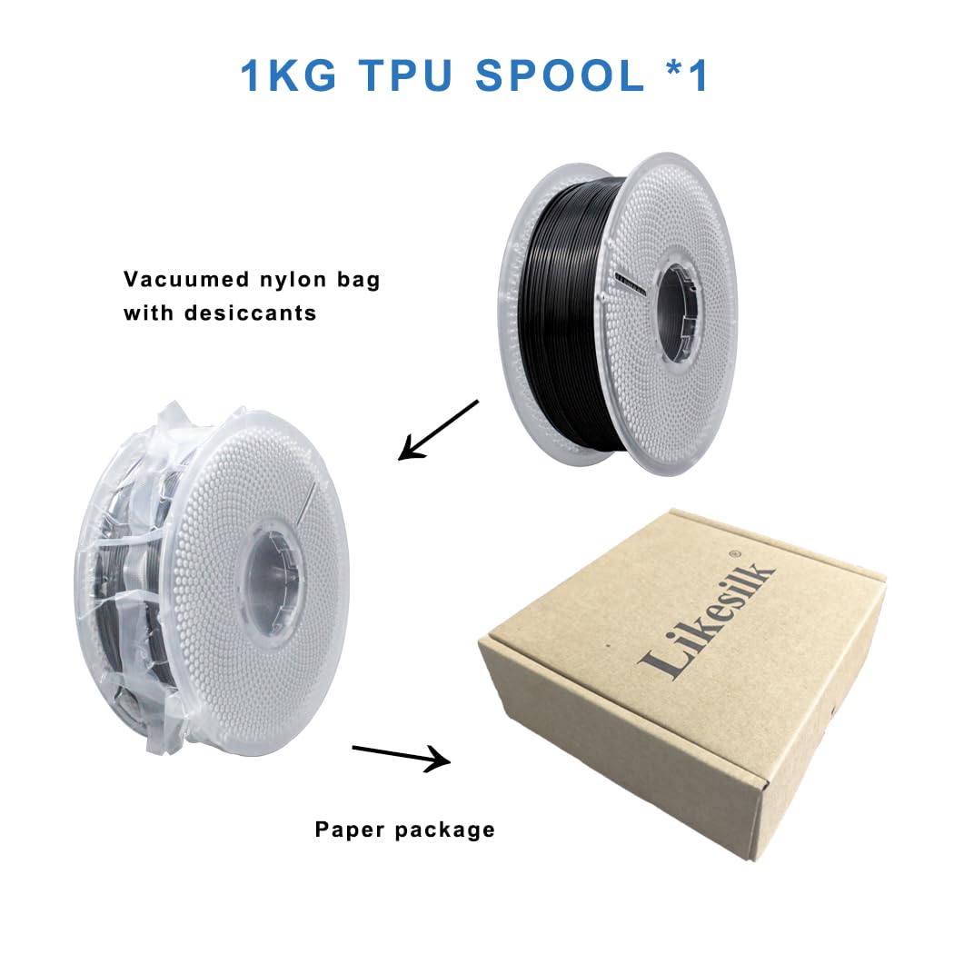 Likesilk 95A TPU Filament, Soft Flexible 3D Printer Filament 1.75mm, Dimensional Accuracy +/- 0.03, 1kg Spool(2.2 lbs), TPU Orange Likesilk