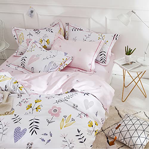 HighBuy Girls Duvet Cover Twin Floral Aesthetic Bedding Set White Pink Premium Cotton Teens Flower Kids Coquette Bedding Set Comforter Cover Soft Branches Boho Bedding Collection Pink HighBuy