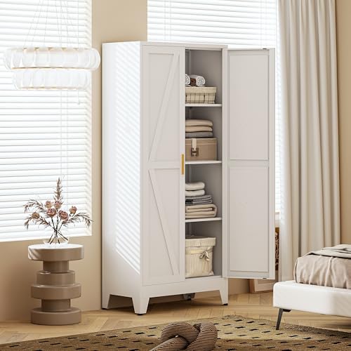 QPRVPTOW 61" H Metal Pantry Cabinet,White Storage Cabinet with Doors,Freestanding Kitchen Pantry Cabinet,Farmhouse Food Storage Cabinets,Tall and Large Pantry Cabinets for Dining Room, Living Room QPRVPTOW