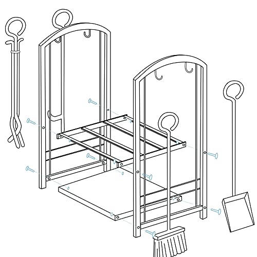 Amagabeli Firewood Rack Indoor 5 Pieces Fireplace Tools Set Fire Wood Holder with Tongs Poker Brush and Shovel Outdoor Log Rack Solid Wrought Iron Fireplace Set Kit Wood Stove Accessories Pewter AMAGABELI GARDEN & HOME