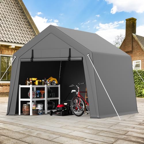 ChicCoutured 10x15FT Portable Outdoor Garage, Waterproof & UV-Resistant Portable Storage Shed with 2 Roll-Up Doors, Carport Tent for Motorcycle, Bike, and Tools ChicCoutured