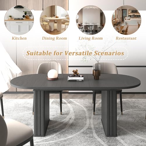 62.99"-78.7" Oval Extendable Dining Room Table for 6 8 10, Modern Farmhouse Wooden Kitchen Expanding Table, Long Large Expandable Dining Room Conference Tables for Home Office Pvillez