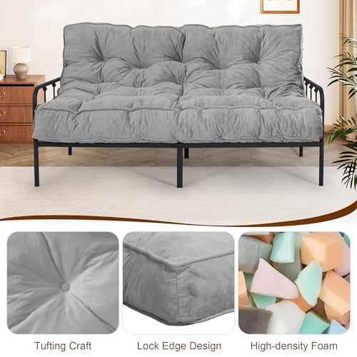 Futon Mattress Full Size 54" x 80", 8" Thick Floor Mattress for Adults, Foldable Sofa Couch Bed with Shredded Foam Filling, Comfy Sleeping Mat for Guest, Camping, Dorm, Light Gray(Frame Not Included) Bliss Homey