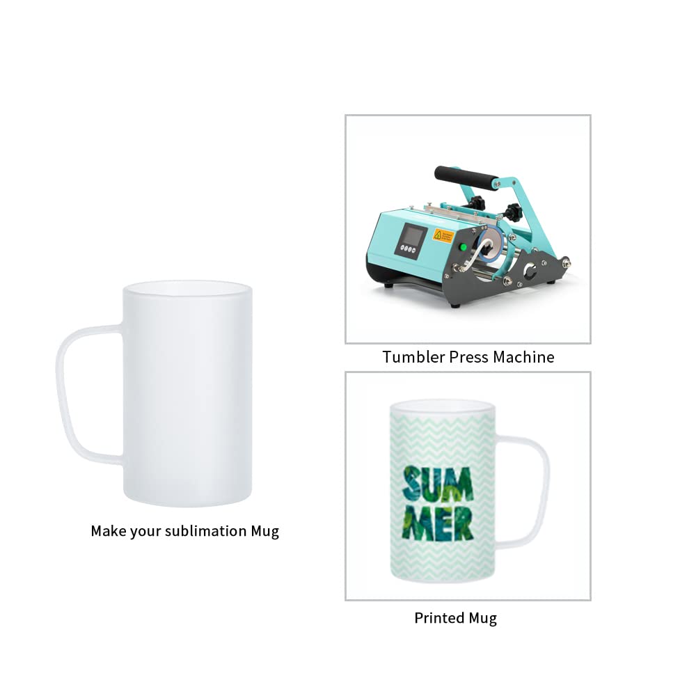 PYD Life Sublimation Glass Blanks Mug Frosted Glass Tumblers 18 OZ Coffee Beer Mugs Cups with Handle for Cricut Mug Press and Tumbler Heat Press 4 Pack PYD Life