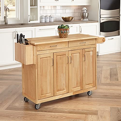Homestyles General Line Kitchen Mobile Cart with Drop Leaf Breakfast Bar, 54 Inches Wide, Natural Hardwood homestyles