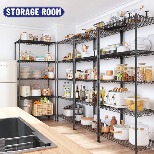 Romorgniz 5-Tier Shelf 1010LBS Storage Shelves Adjustable Wire Shelving Metal Shelving Unit Storage Rack for Kitchen Pantry Closet Laundry School Commercial 59.4" Hx21.5 W x13.6 D