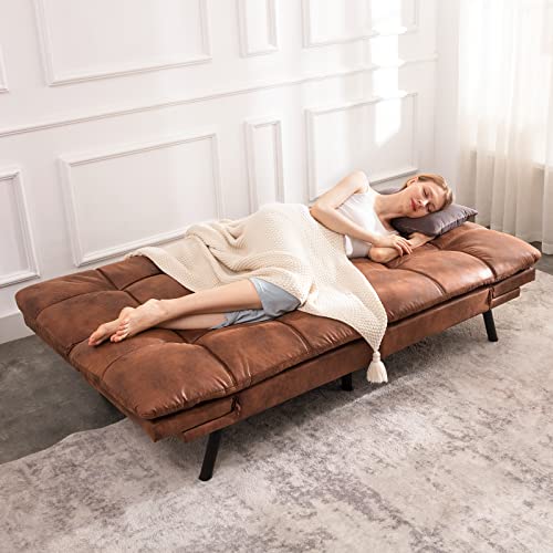 Opoiar Futon Sofa Bed,Lounge Memory Foam Sleeper Couch Room,Convertible Loveseat for Compact Living Spaces Studio Apartment,Dorm,Home Office,Thicker Version Sofabed, 71×33×31.5IN, Brown Opoiar