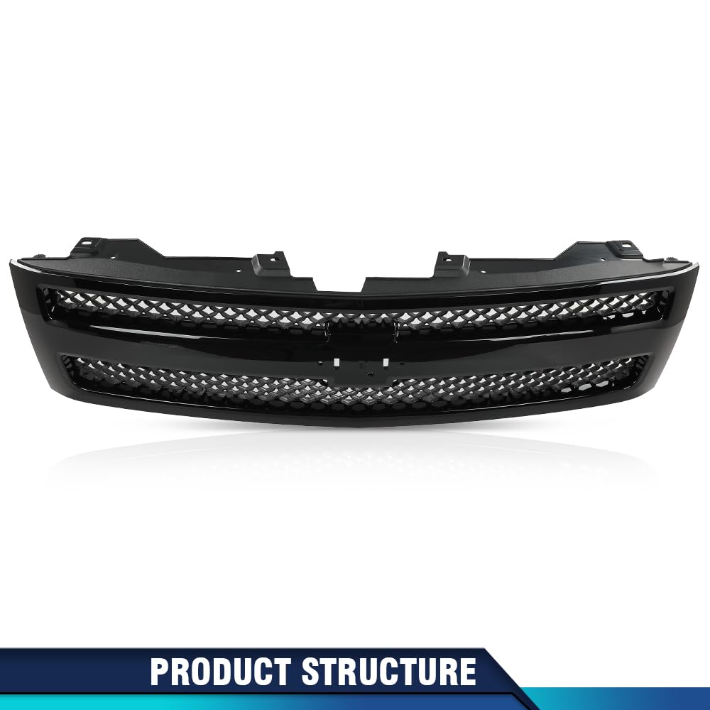 PIT66 Front Grille Grill Textured Black Compatible with Chevy Silverado 1500 LS LT LTZ WT 2007-2013 /Silverado 1500 Hybrid 2009-2013/ Silverado 1500 XFE 2010-2013 GM1200578 25810706 PIT66