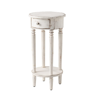 HOMPUS End Table with 1 Drawer, Rustic Round Side Table with 4 Wood Leg, 2-Tier Nightstand with Hand-Painted Finish, Small Accent Table for Living Room, Bedroom