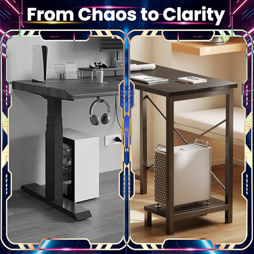 DUMOS L Shaped Desk, Computer Gaming Desks Corner Office Table with CPU Shelf for Home Study Writing Work Station 50 Inch, Black DUMOS