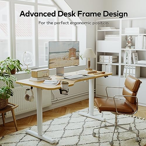 FEZIBO Height Adjustable Electric Standing Desk, 63 x 24 Inches Stand up Table, Sit Stand Home Office Desk with Splice Board, LightRusticbrown FEZIBO