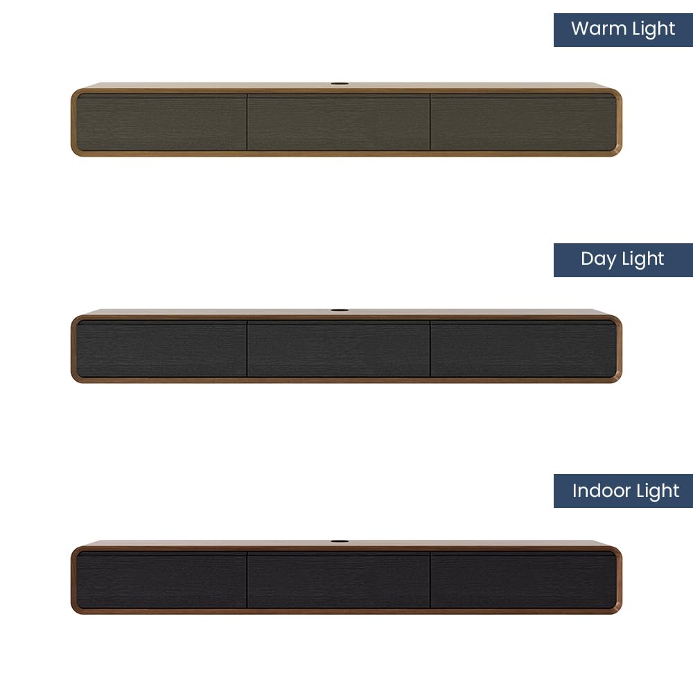 POVISON DONICY Fully-Assembled Minimalist Floating TV Stand, Modern Wall-Mounted Entertainment Center with 3 Drawers, Solid Wood, Walnut Veneer, 78" POVISON DONICY