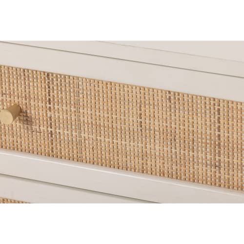 LONYKE Wicker Rattan Chest of Drawers, 3-Drawer Dresser, White Finish Wooden Storage Cabinet, Modern Farmhouse Accent Table, Boho Mid-Century Coastal Sideboard LONYKE