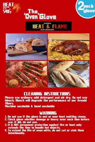 Oven Gloves, Heat Resistant 540 Degrees Grilling Gloves, Hot Surface Handler Non-Slip Silicone Oven Mitts with Fingers, BBQ Gloves for Cooking/Kitchen/Baking, Pack of 2 BLUESTEER
