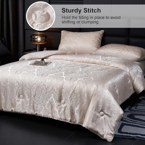 tohrisa Jacquard Comforter Set - Luxury Warm Paisley Floral Pattern King Size Bedding with 2 Pillowcases All-Season Soft & Lightweight 3D Bubble Design Bed Set (104x90 Inches Rose Gold) tohrisa