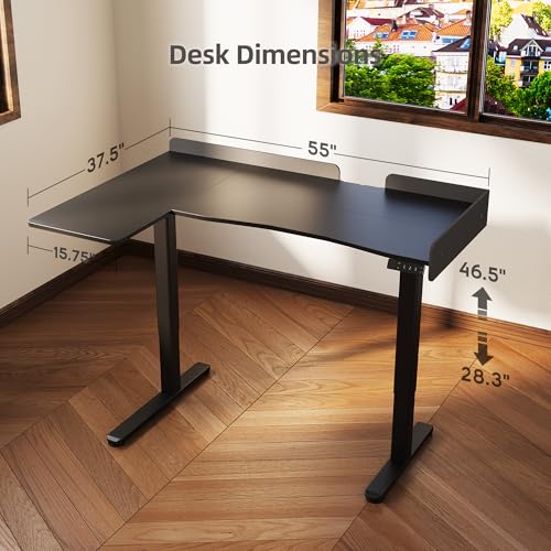 Claiks L Shaped Standing Desk, 55 Inch Electric Height Adjustable Desk with Splice Board Corner Workstation for Home Office, Black Claiks