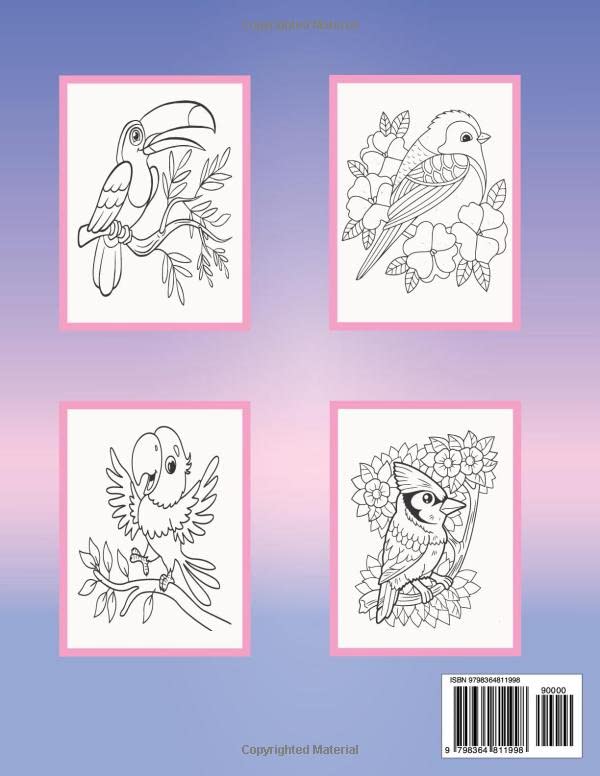 Songbirds coloring book: Beautiful songbirds coloring book contains 40 simple drawings for children and adults that give a feeling of calm and relaxation. Majosta