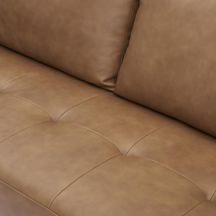 Naomi Home Mid-Century Top Grain Genuine Leather Loveseat, Love Seat Sofa Bed Sleeper, Love Seats Furniture for Small Spaces, Modern Loveseats Sofas for Living Room, Bedroom - Tan Naomi Home