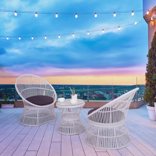 Athena Collection Outdoor Patio Furniture Set Wicker Bistro Set, 3 Piece Conversation Set All-Weather PE Rattan Chairs with Seat Cushions & Glass Table for Porch, Backyard, Black Athena Collection