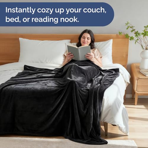 Ultra Soft Fleece Blanket King Size - Flannel Fleece Luxury King Blanket - Lightweight for Couch Bed Chair - Thick, Warm and Breathable - All Season Cozy Fuzzy, Anti-Static Microplush Bedding, Black CGK Unlimited