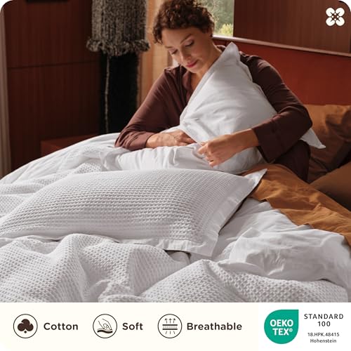 Bedsure Cotton Duvet Cover King - 100% Cotton Waffle Weave Bright White Duvet Cover King Size, GentleSoft™ and Breathable Bedding Set for All Season, 3 Pieces, 104"x90" Bedsure