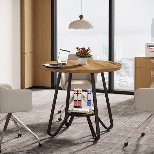 Tribesigns 31.5" Round Wooden Conference Table, Small Meeting Table for 4 People, Compact Office Table for Small Spaces, 31.5" W x 31.5" D x 29.5" H Tribesigns