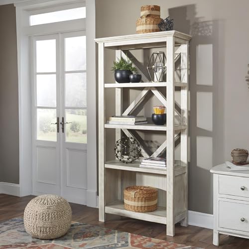 Signature Design by Ashley Carynhurst Rustic Farmhouse 75" Bookcase with 4 Shelves, White Signature Design by Ashley