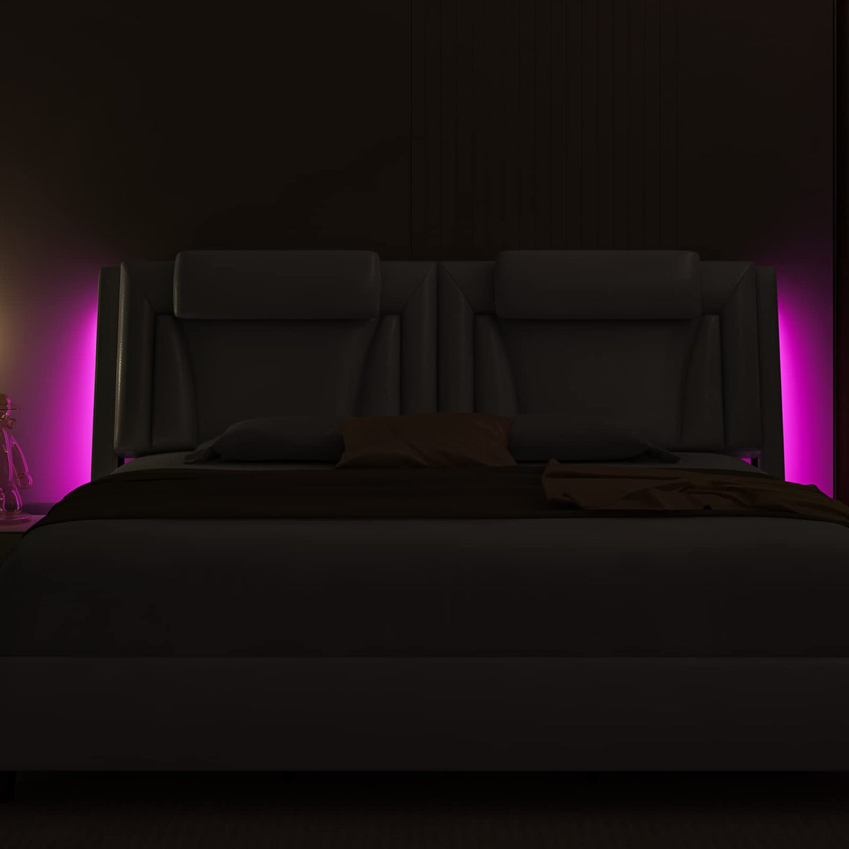 Keyluv Adjustable LED Upholstered Platform Bed Frame with Curved Design and No Box Spring Keyluv