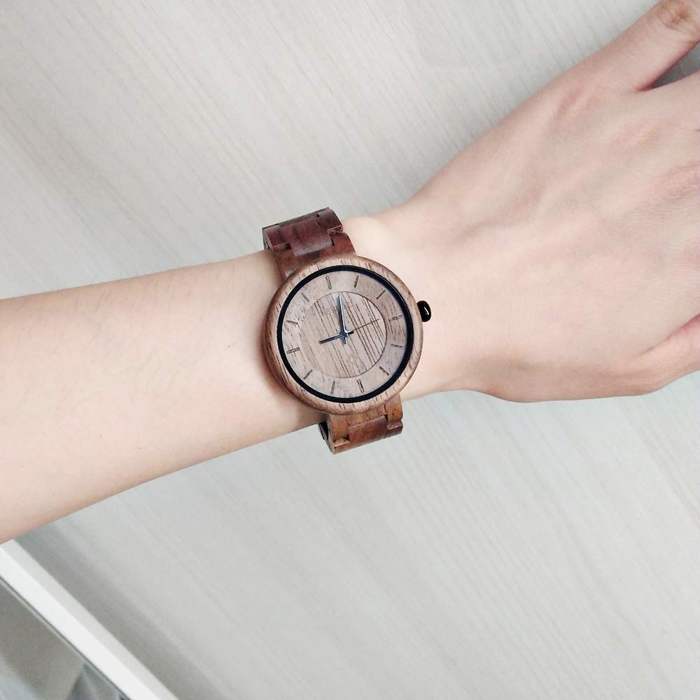 BEWELL Men/Womens Wooden Watch,Natural Handmade Minimalist Adjustable Wood Quartz Wristwatch BEWELL