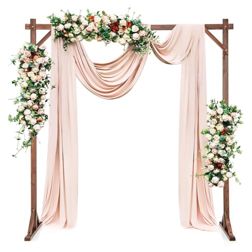 S AFSTAR 7.2FT Square Wedding Arch Frame Wooden, Balloon Floral Arch Stand W/Triangular-Shaped Base, 4 U-shaped Stakes, Indoor Outdoor Wood Arbor Backdrop Stand for Wedding Ceremony Party S AFSTAR