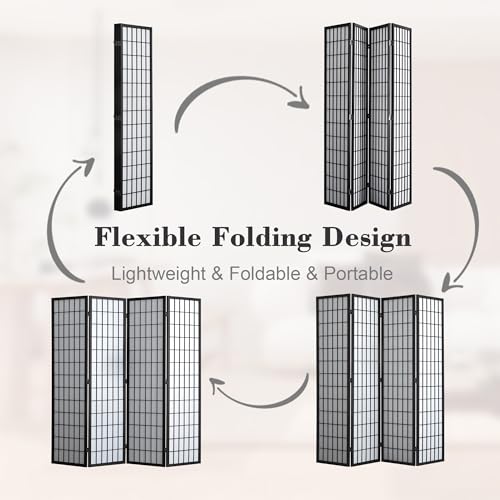 WelFurGeer 4 Panel Shoji Screen Room Divider, Folding Privacy Screens, Room Partitions and Dividers, Decorative Room Dividers, Wall Dividers for Room Separation, Japanese Room Divider for Home (Black) WelFurGeer