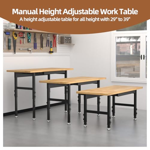 48” Chipboard Wood Work Bench Work Table, Metal Tool Heavy-Duty Adjustable Workbench, 3000 Lbs Capacity Tool Bench Workstation for Garage, Workshop climblocka