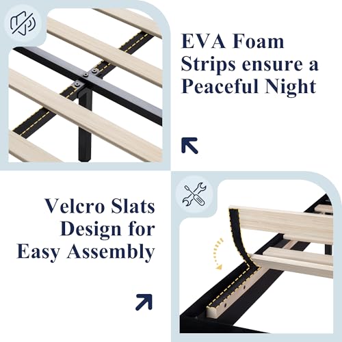 Allewie Queen Size Platform Bed Frame with Charging Station & Storage Headboard, Upholstered Velvet Wingback Design & USB Port, Strong Wooden Slats Support, No Box Spring Needed, Easy Assembly, Black Allewie