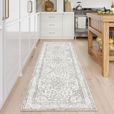 Lahome Oriental Washable Hallway Runner Rug,2.5x8 Boho Rug Runners for Hallways Non Slip,Runner Rug for Entryway Indoor,Traditional Thin Carpet Runner for Kitchen Laundry Bathroom,(8ft,Beige)