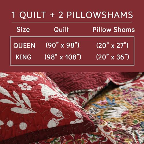 camandy Cotton Bedspread Quilt Bedding Sets 3 Pieces Reversible Coverlet Sets Comforters Gorgeous Paisley Floral Patchwork Red Bedspread, Queen Size camandy