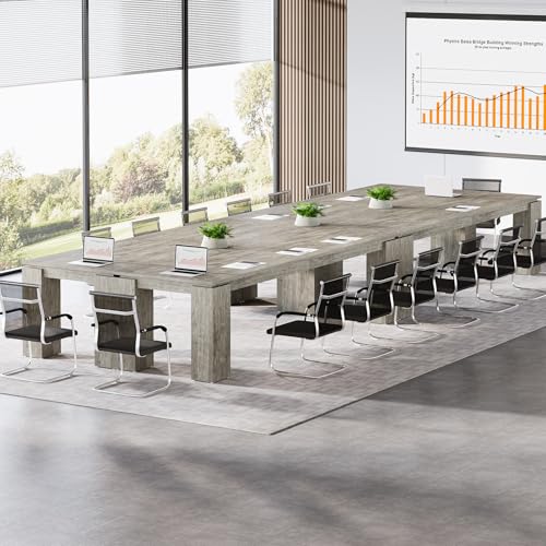 Tribesigns 7 ft Extra Long Conference Table, 86-Inch Office Meeting Room Table, Modern Industrial Rectangle Gray Seminar Desk for 8 (1) Tribesigns