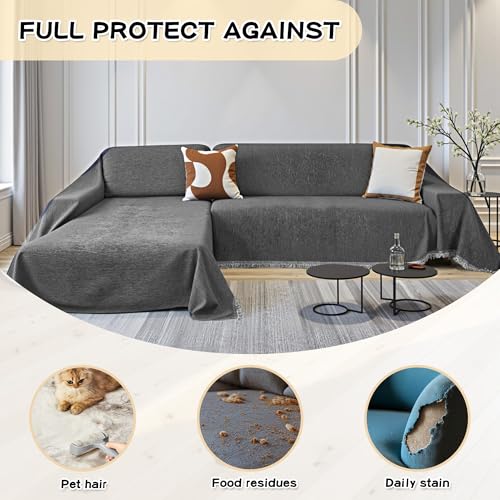 MYSKY HOME Couch Cover for Sectional Sofa, 2 Pieces Couch Covers for L Shape Sofa Cover, Furniture Protector for Pets, Kids, Sofa Slipcover for 2-3 Cushion Couch (71"x118"+71"x118", Dark Grey) MYSKY HOME