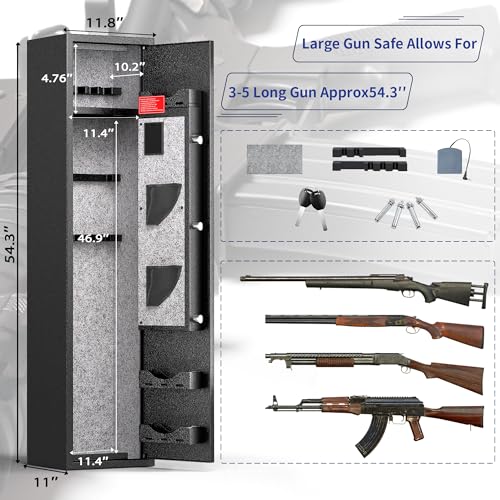 INTERGREAT 4-6 Rifle Gun Safe, Assembled Gun Safe Shotgun for Pistols and Home, Metal Gun Cabinet with Pockets for Handgun, 3 Adjustable Shelf, Firearms INTERGREAT