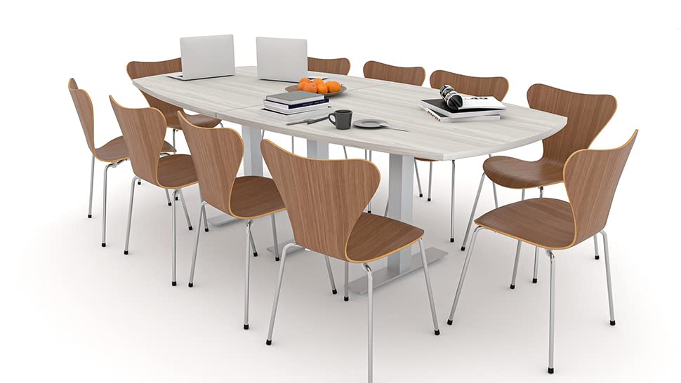 SKUTCHI DESIGNS INC. 8 Person Arc-Boat Meeting Room Table with Metal T Legs | 2 Power and Data Modules | Harmony Series | 8' Conference Table | Black Cypress with Matte Black Base SKUTCHI DESIGNS INC.