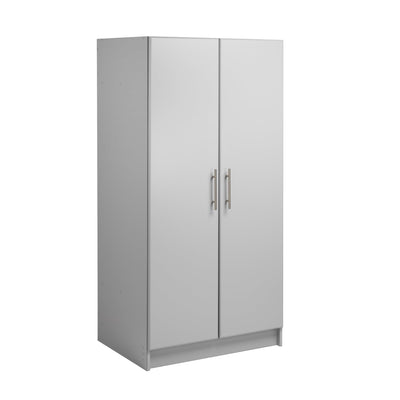 Prepac Elite 32" Storage Cabinet Closet, Light Gray Storage Cabinet with Hanging Rail and Shelves for Living room, Kitchen and Laundry room 24.5" D x 32" W x 65" H