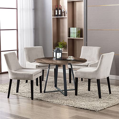 COLAMY Modern Dining Chairs Set of 6, Upholstered Corduroy Accent Side Leisure Chairs with Mid Back and Wood Legs for Living Room/Dining Room-Beige COLAMY