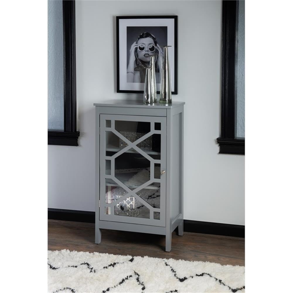 Linon Betty Small Wood Cabinet with a Glass Paneled Door and 3 Shelves in Gray Linon