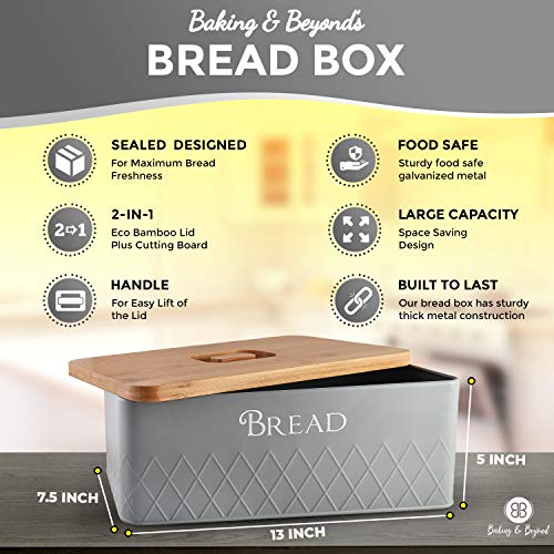Baking & Beyond Space-Saving Bread Box with Bamboo Cutting Board Lid,13"x7.5"x5" for Kitchen Countertop, Bread Storage Container Holder, Bread Keeper Bin - Fresh Loaves BB BAKING & BEYOND