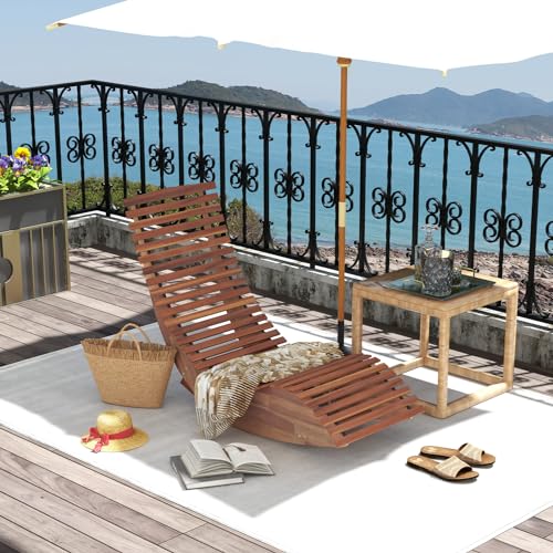 Giantex Outdoor Chaise Lounge Chair, Acacia Wood Patio Lounger with Slatted Design, Rocking Chair, Outdoor Rocker for Sunbathing, Poolside, Beach Lounge Chairs (1, Natural)