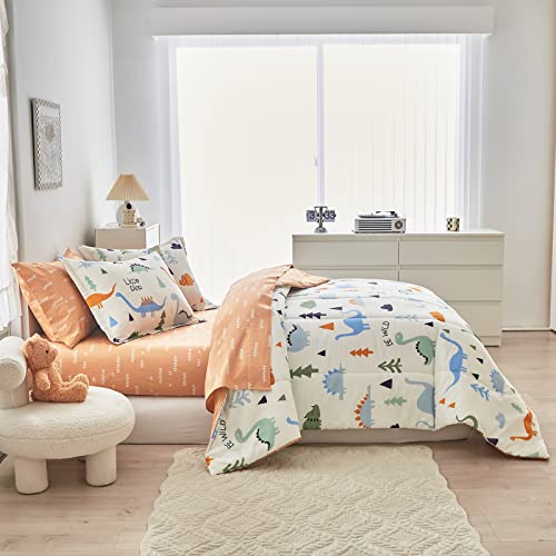Joyreap Bed in a Bag Cotton, Dinosaur Reversible Design, Twin Size 6-Piece Cotton Bedding Comforter Set for Kids Boys n Girls- 1 Comforter, 2 Pillow Shams, 1 Flat Sheet, 1 Fitted Sheet, 1 Pillowcase Joyreap