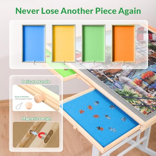 BittPicc Puzzle Table with Drawers for Adults 1500 Pieces Angle & Height Adjustable Jigsaw Puzzle Table with Metal Legs 35"X26" Tilting Puzzle Board Table with Cover Birthday Gift for Mom BittPicc