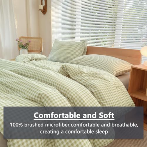 NSNLGSGC Twin Comforter Set, Sage Green Gingham Bedding Sets, Green Grid Bed Comforter 2 Pieces (1 Comforter, 1 Pillowcase) NSNLGSGC